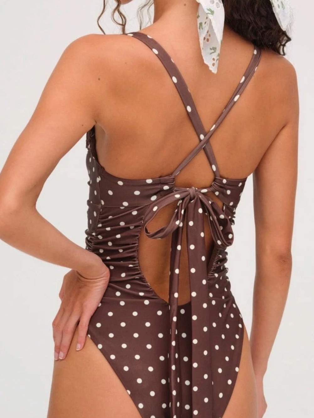 For Love And Lemons Coffee Brown Polka Dot One-Piece Swimsuit - Picture 2 of 3